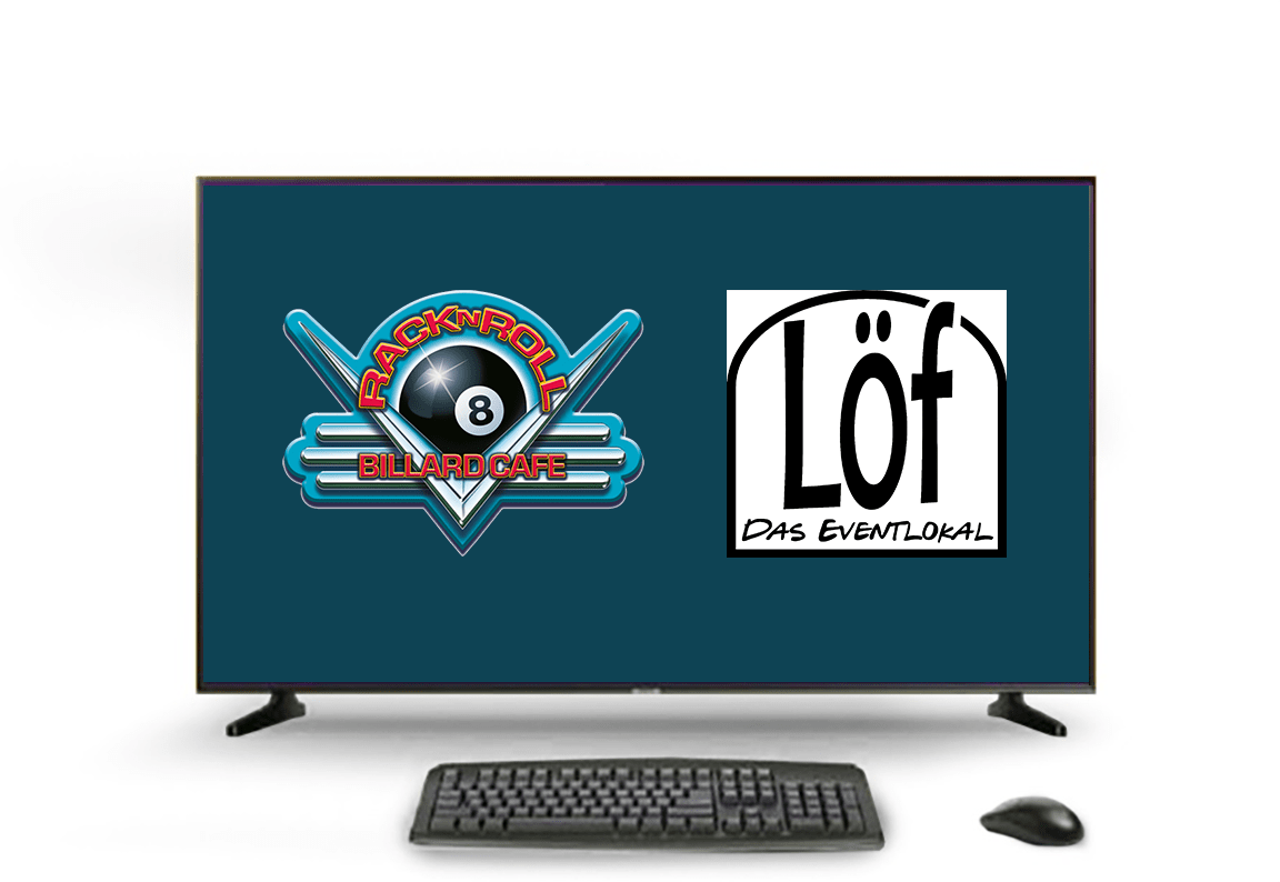 Fernseher mit den Logos von Rack'n'Roll und Löf