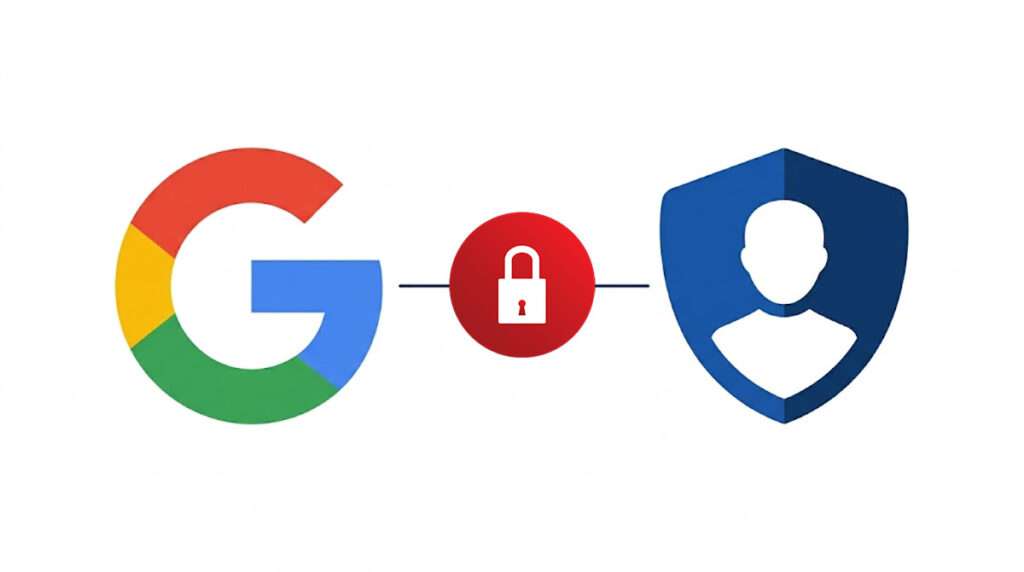 Google-Logo, Schloss, Schild mit stilisiertem Oberkörper