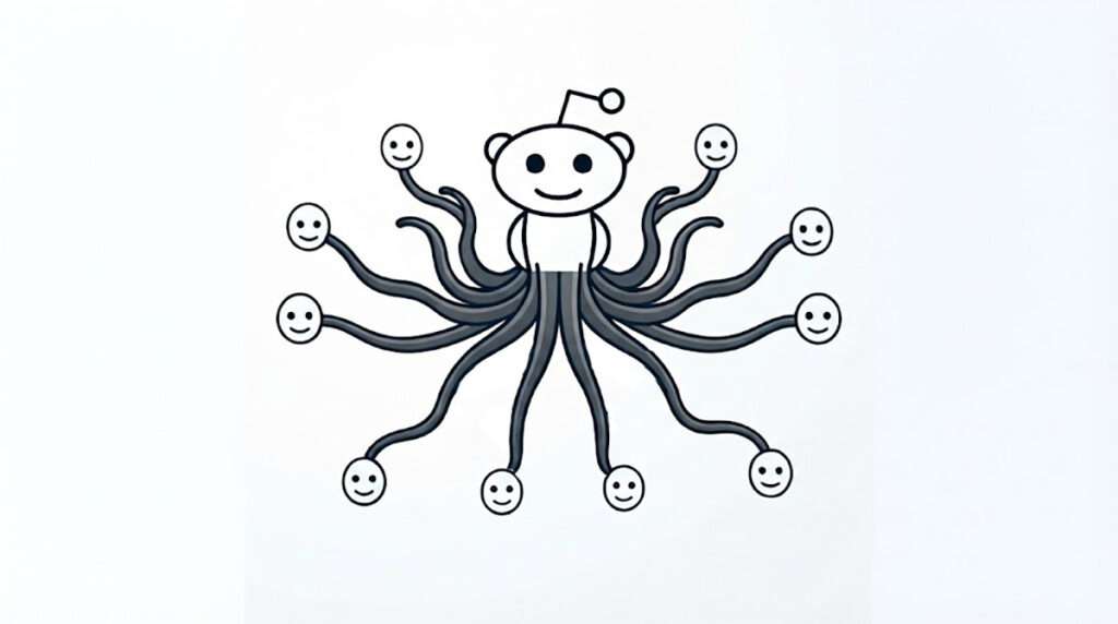 Reddit Männchen, aus dem unteren Ende wachsen jede Menge Tentakel, an deren Enden Smilies
